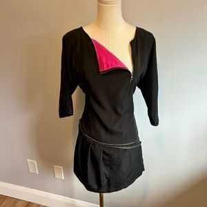 Sunday + Noise, Women's Black & Pink, Zipper detail, 3/4 Sleeve Tunic, SZ SM